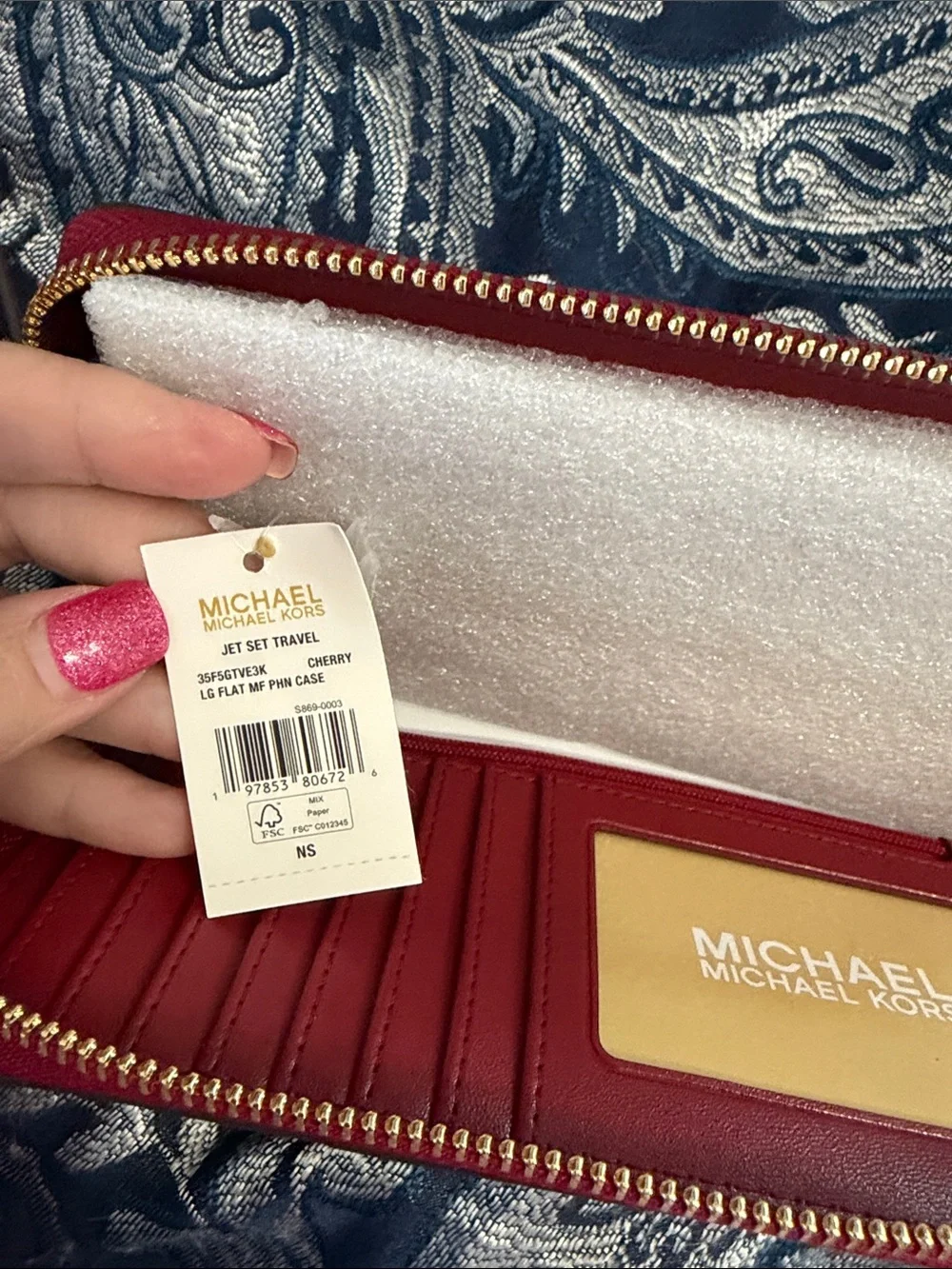 Michael Kors Red and White Signature Stripe Wristlet Wallet